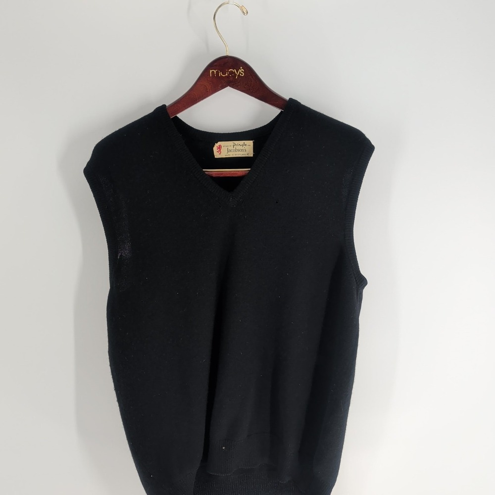 Vintage Pringle Jacobson's Pure Lambswool Pullover Sweater Vest Black Size 42‎